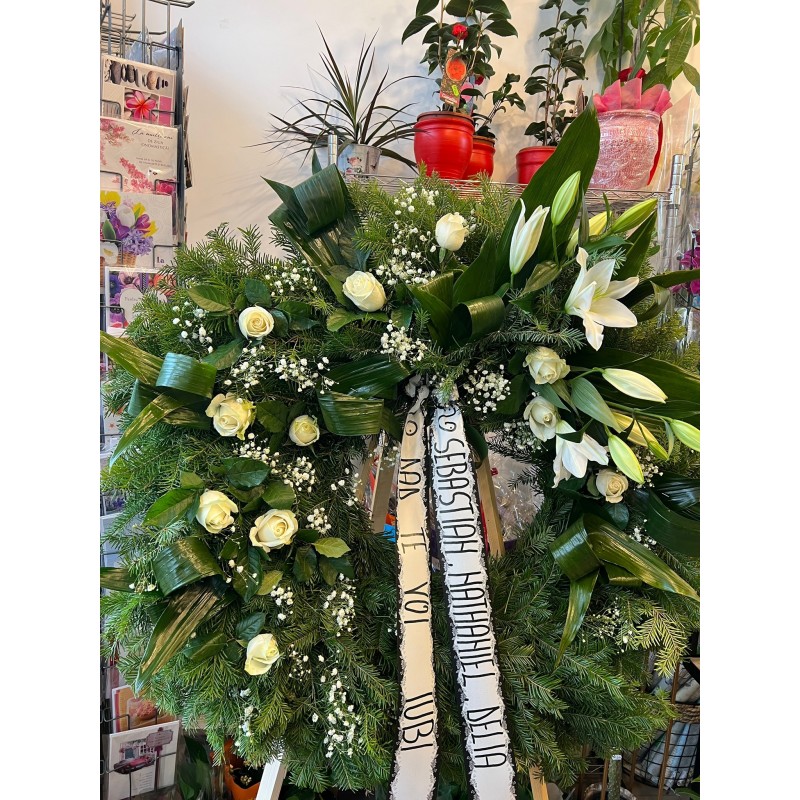 Florisis Huedin Coroana funerara pe suport de burete umed