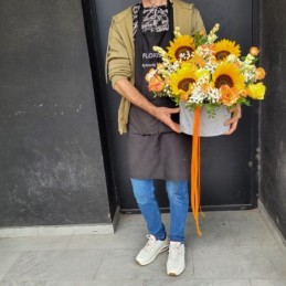 Florisis Huedin Cutie cu floarea soarelui si tuberosa
