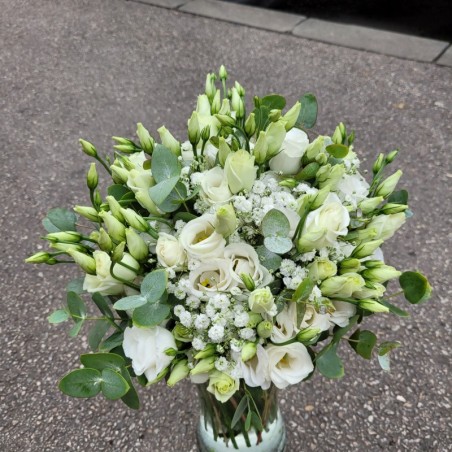 Florisis Huedin Buchet mireasa alb aerat eustoma minirose veronica