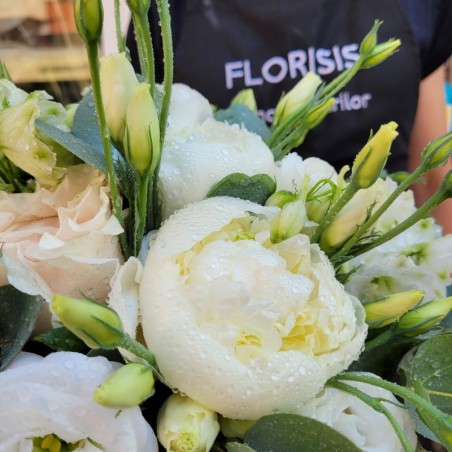 Florisis Huedin Buchet mireasa bujori eustoma alb crem